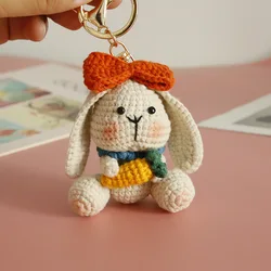 Cute Rabbit Doll Crochet Keyrings Handmaking Knitting Rabbit Keychains Cartoon Carrot Rabbit Keyrings Pendant Custom Accessories