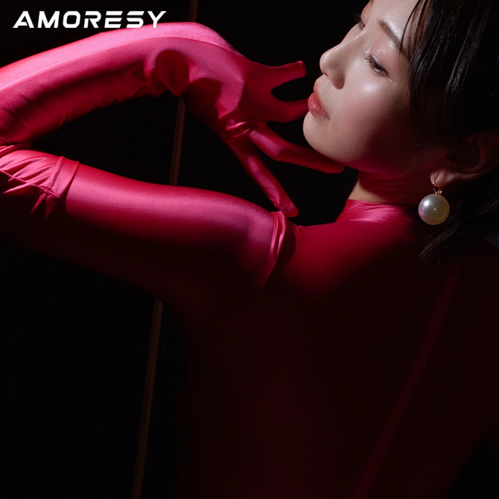 AMORESY Alecto series ultra-thin fabric, glossy, sunscreen, and refreshing spandex five finger long sleeved colored gloves