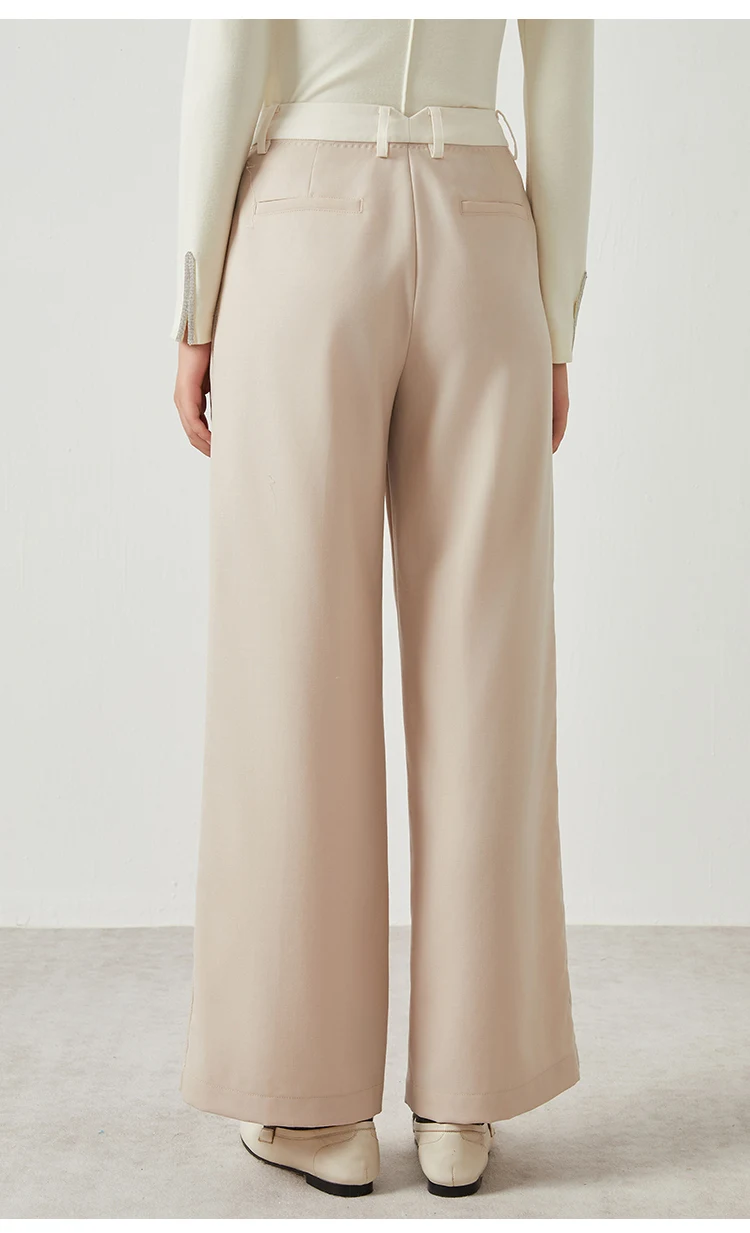 K2546W Damen-Hose mit weitem Bein, Wollmischung, hoher Taille, vorne plissiert, lange, taillierte Hose für Büro und Arbeit – Detail 7