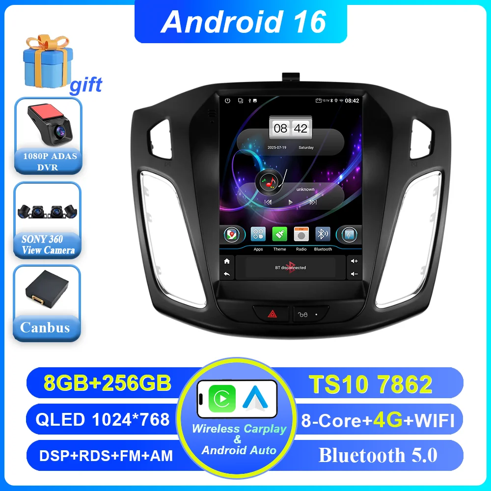 Android 16 Autoradio Stereo Voor Ford Focus MK3 2011-2019 Auto GPS Navigatie Multimedia Speler GEEN 2Din DVD 4G Draadloze Carplay