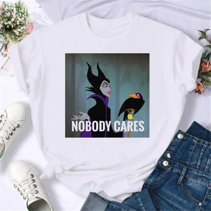 Summer Cartoon Disney Spoof Villains Princess Print Blouse Women 90S Tshirt Harajuku White Ladies T-Shirts Female Y2k Tops