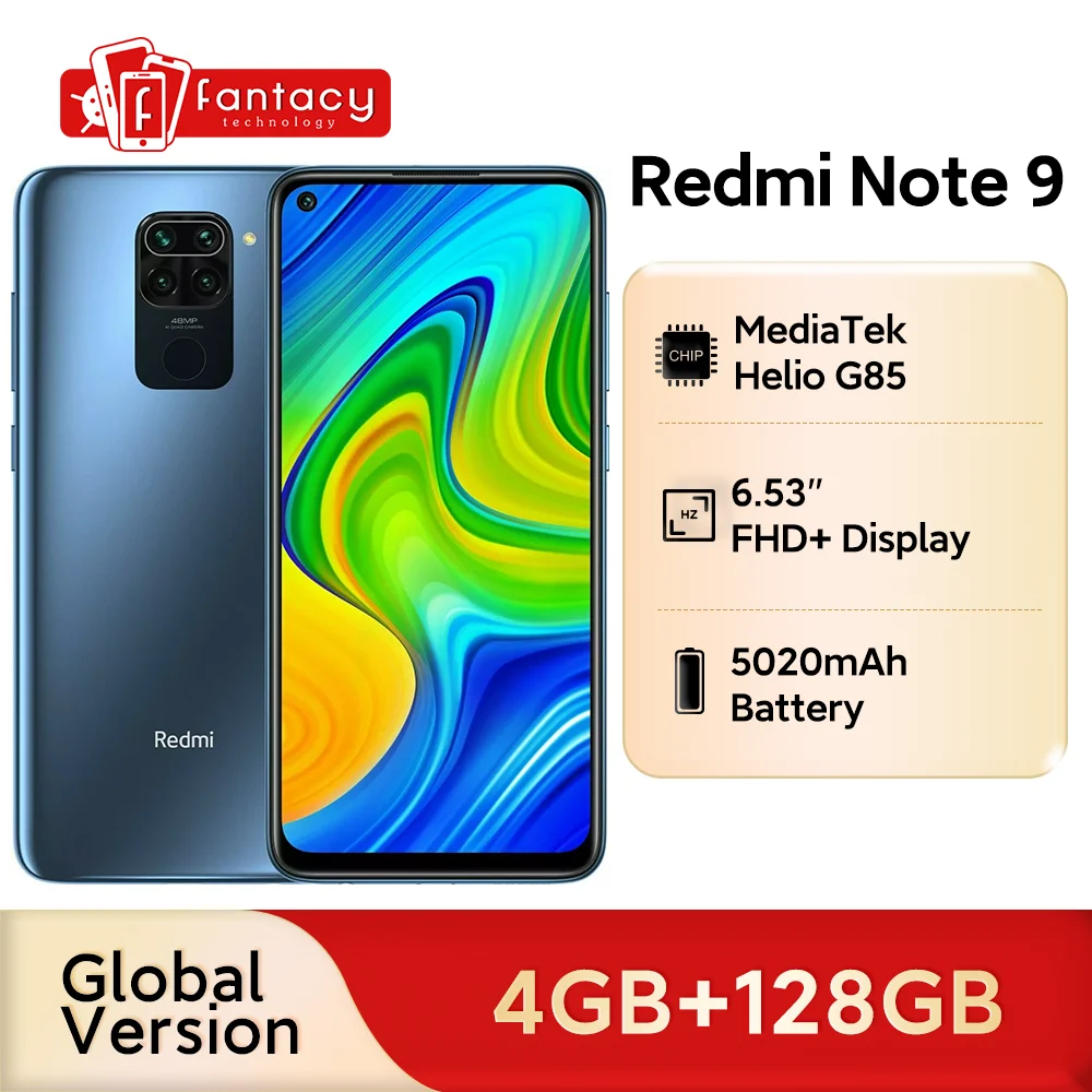 Global Version Redmi Note 9 4GB RAM 128GB ROM Smartphone MTK Helio G85 Octa Core 48MP Quad Rear Camera 5020mAh Cell Phone