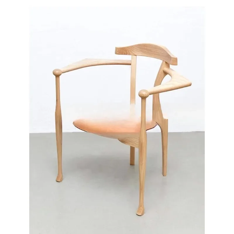 Medieval solid wood Spanish designer log teak dining chair, modern simple home armrest back chair