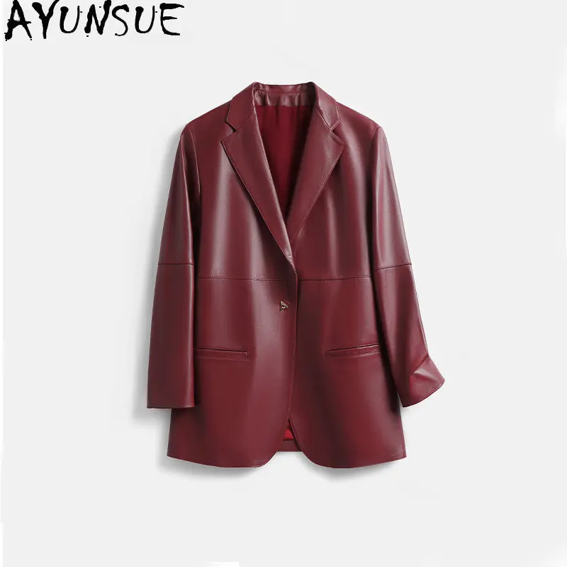 Imagem -04 - Ayunsue Genuine Sheepskin Mulheres Jaqueta de Couro 2023 Jaquetas de Couro Real para as Mulheres Elegante Cabolsa de Couro High-end Streetwear Sgg