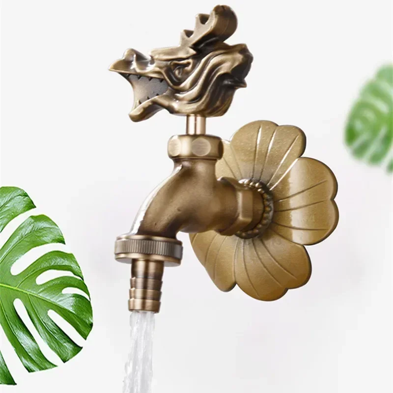 Antique Carved Bibcock Brass Faucet Outdoor Taps for Washing Machine Luxury Toilet Mop Tap Wall Mounted Garden Faucet