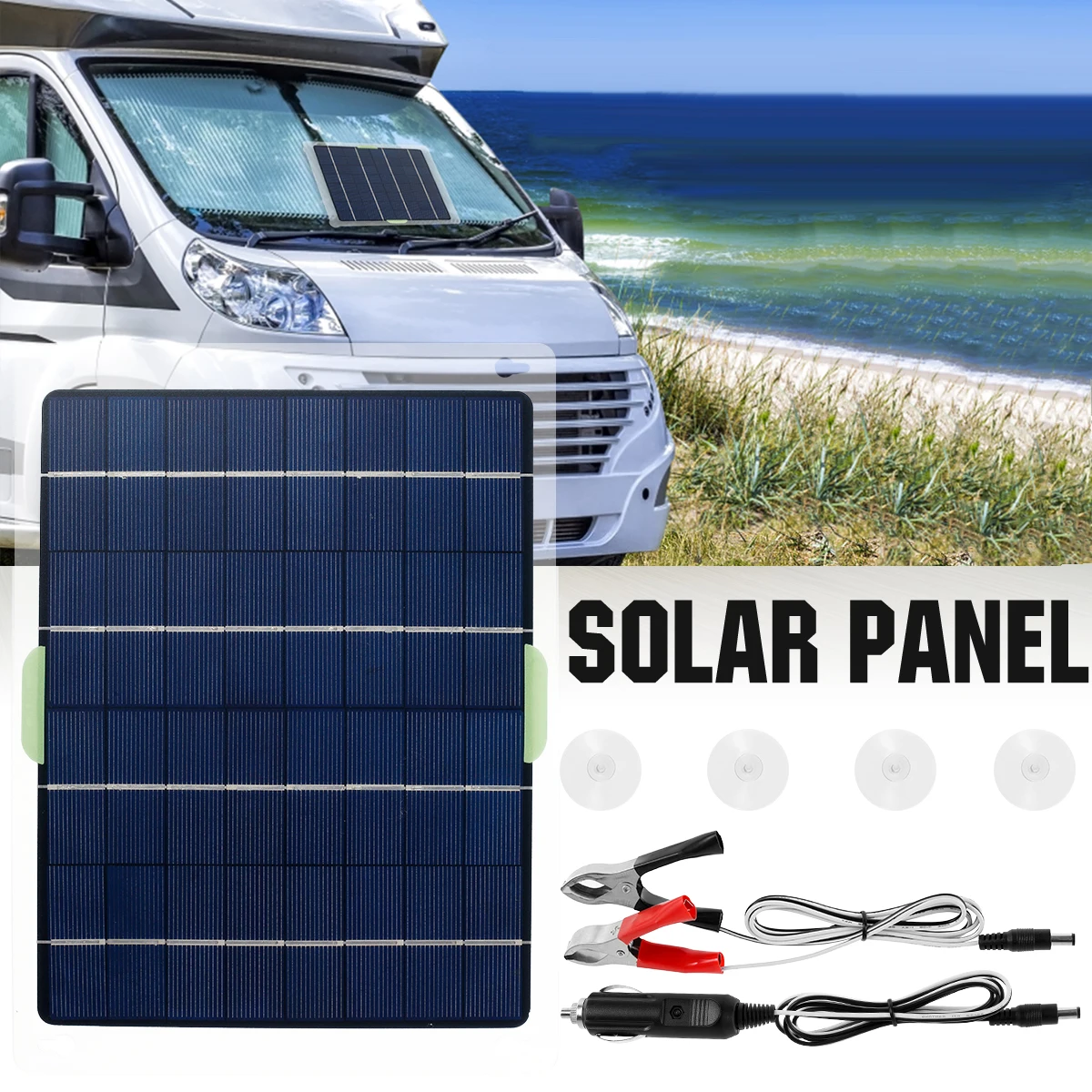 Panel Solar de 10W, placa de carga impermeable, mantenimiento de cargador de goteo de 12V para coche, RV, barco, accesorios portátiles de batería de vehículo