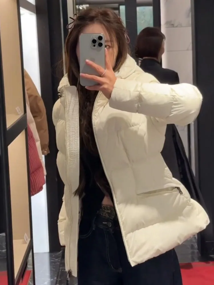 Ele-abrigo de invierno blanco Puffer Jaet para mujer, con capucha, corte recto coreano, ropa de abrigo cómoda Thi de alta calidad