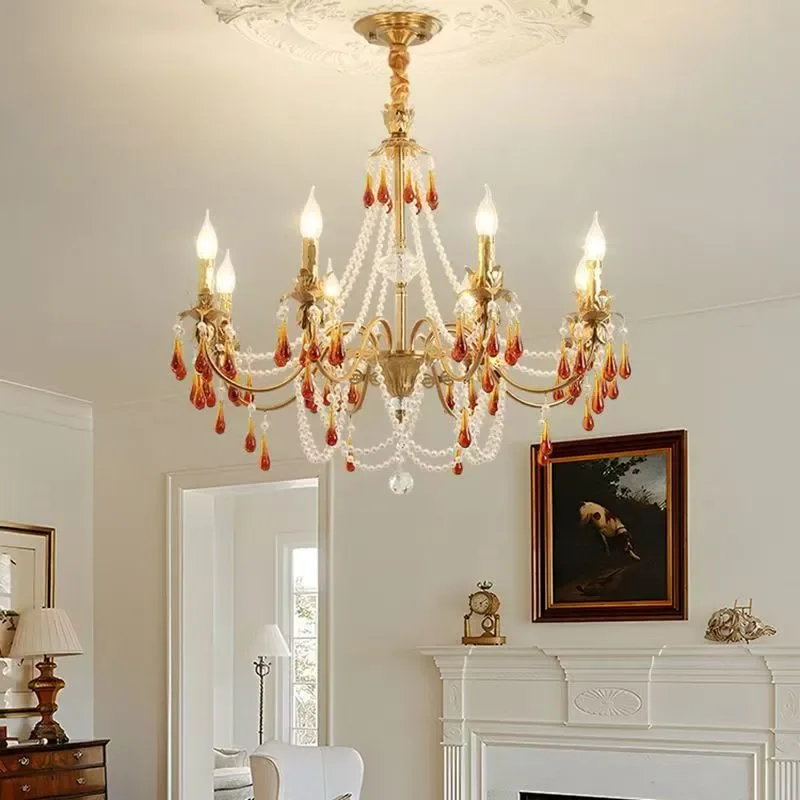

FAIRY French Candle Brass Chandelier LED American Retro Living Room Restaurant Bedroom Study Villa Hotel Bar Cafe Pendant Lamp