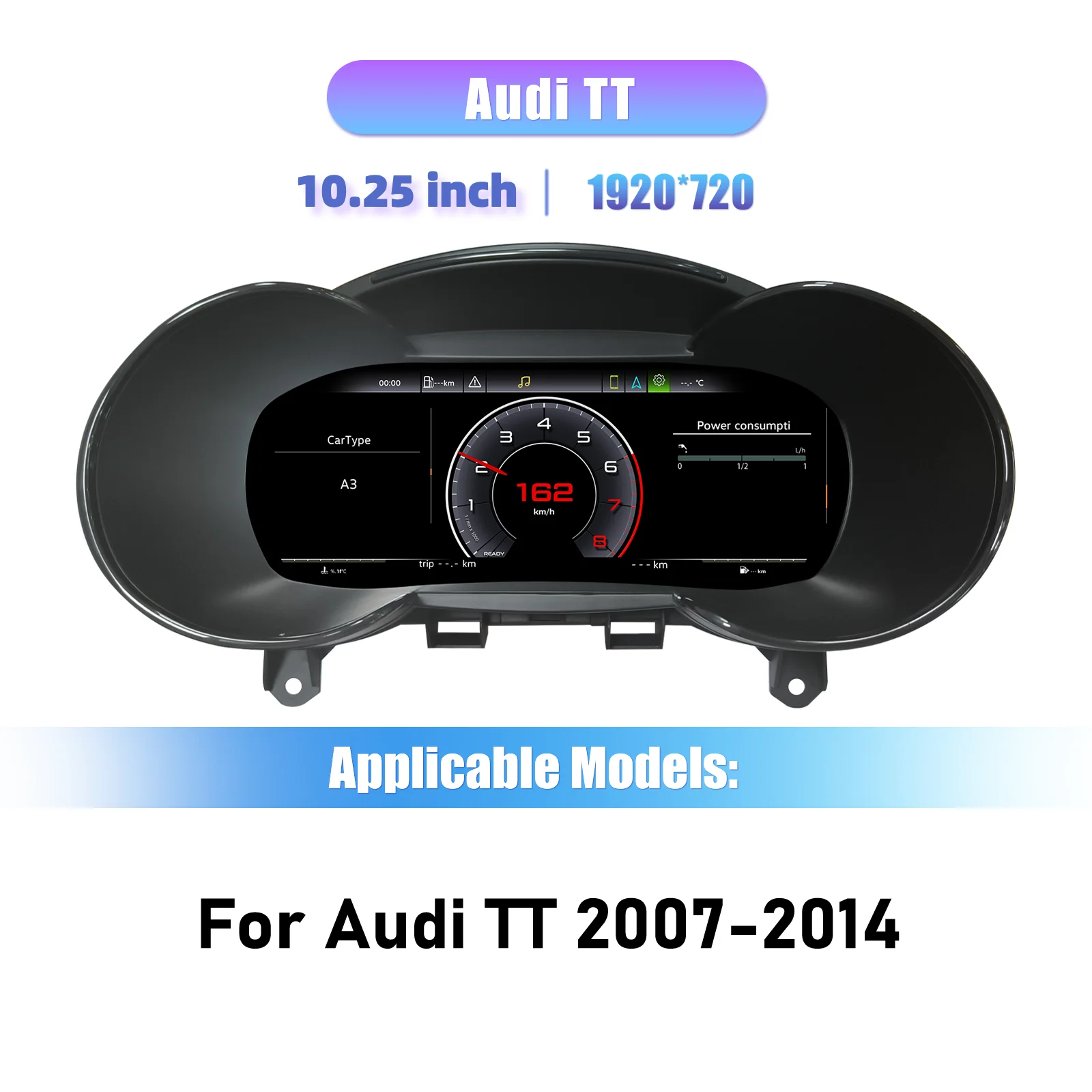 12,3'' Navidigital Dashboard voor Audi TT 2008-2015, ondersteunt Carplay, LCD-paneel, snelheidsmeter, virtuele cockpit
