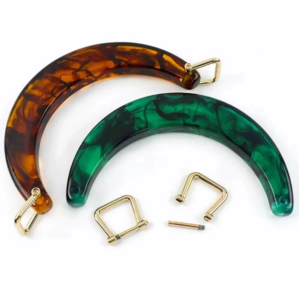 Stanzfreier Taschengriff aus Kunstharz für Damen, U-förmig, halbrunde Handtaschengriffe, bernsteinfarben, 13,5 cm, Tragegriff, handgefertigt
