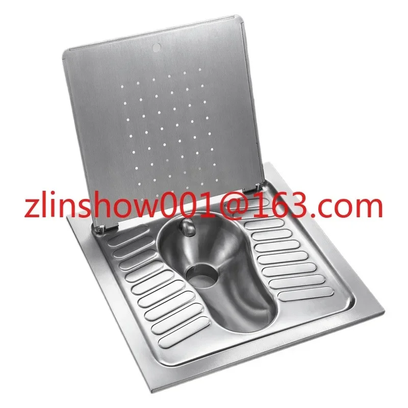 Stainless steel flush squat toilet with lid