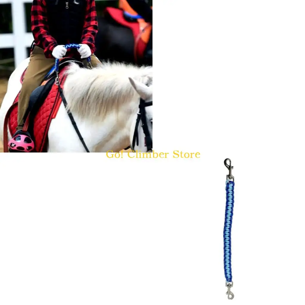 Q84C Horse Practice Grip Strap with Metal Clips, Saddles Balance Strap Blue Braided Balance Handhold for Mounting Work, Routine