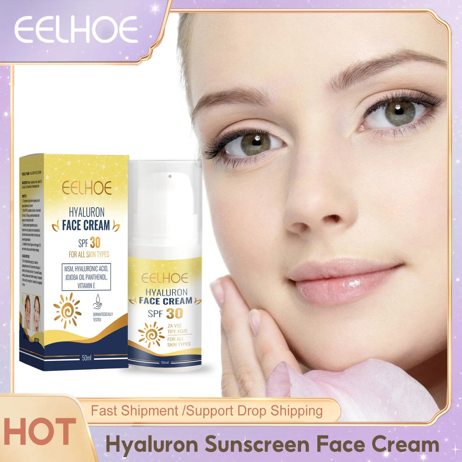 

Hyaluronic Acid Face Cream Facial Body Sunscreen Waterproof Skin Protective Sun Block Protector Solar Beauty Health Facial Cream