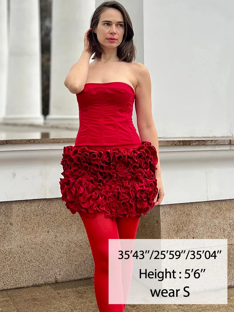 Mingmingxi Winter Strapless Sexy Cocktail Dress 2024 New Year Party Dresses Women 2024 Luxury Red Mini Lace Up Elegant Dress - Image 3