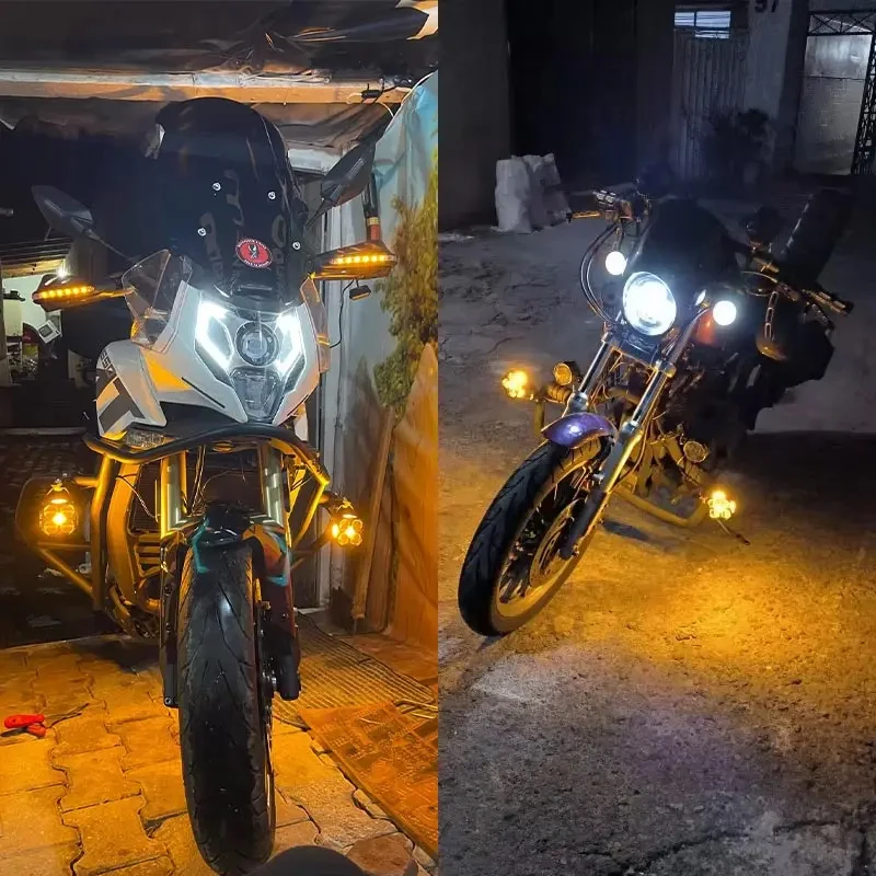 3 Inch 120W Motorcycle LED Spotlight With Amber Turn Signals Lamp High Low Flashing Light Auxiliary Headlight Fog Light 6