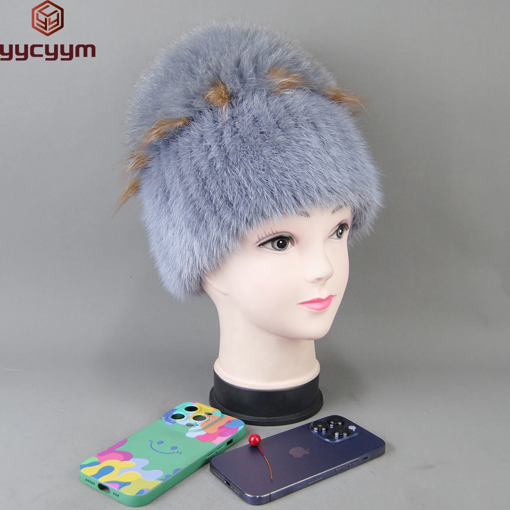 New Arrival Winter Women Luxury Real Mink Fur Hat Natural Warm Mink Fur Cap Top Fox Fur Bomber Caps Knitted Lady Real Fur Hats