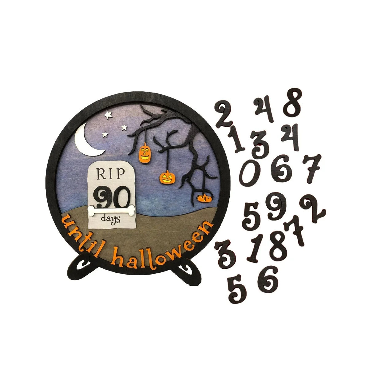 

1Pcs Wood Halloween Countdown Countdown Calendar Halloween Calendar Holiday Decoration 30X30cm