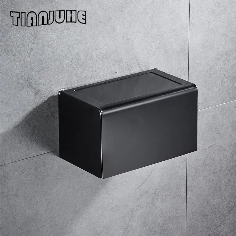 Matte Schwarze Toiletten Papier Halter Wand Halterung Bad Tissue Halter Handy Rack Papier Handtuch Halter