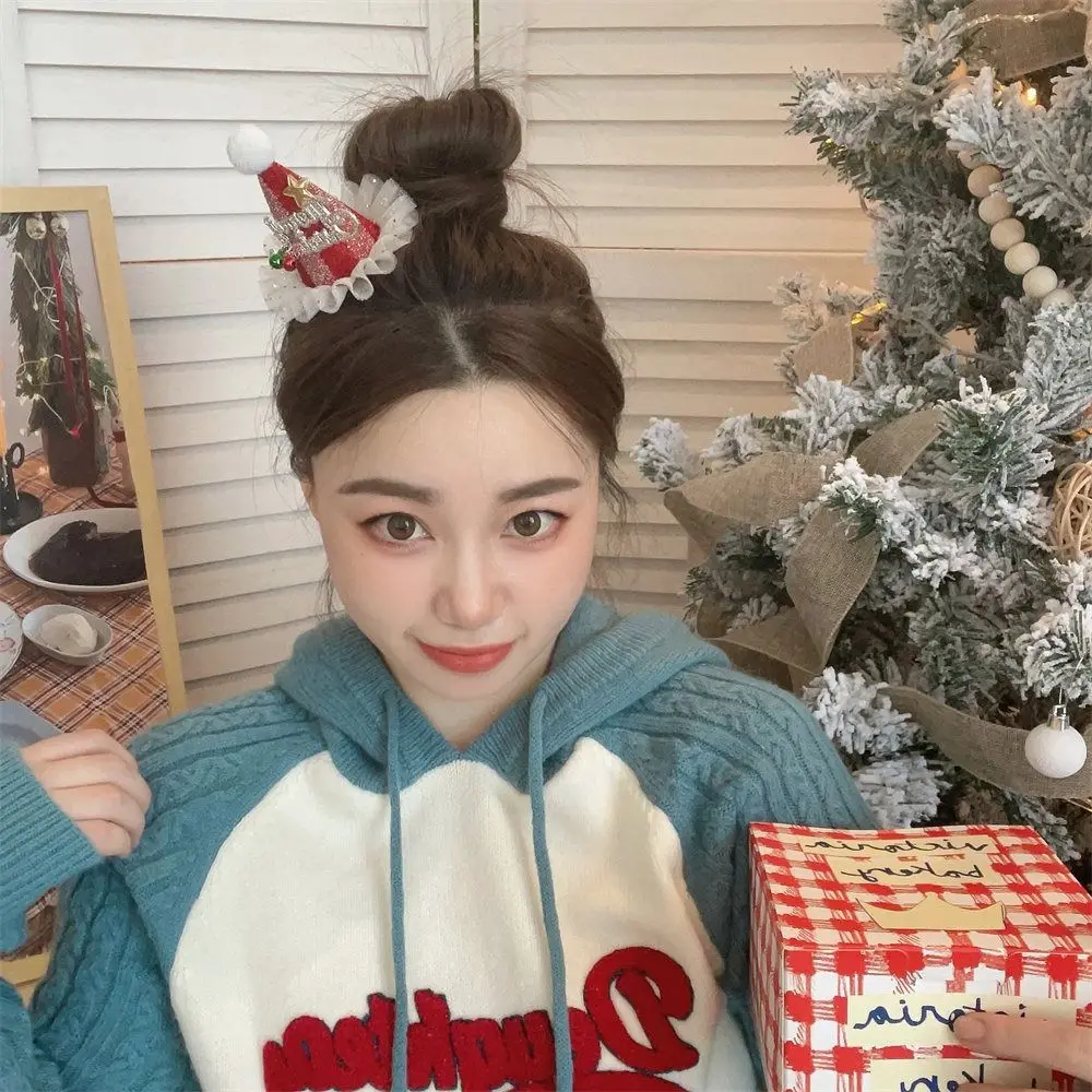 عيد ميلاد سعيد ديكور عيد الميلاد دبوس الشعر الترتر ستار عيد الميلاد قبعة عقال الكورية إكسسوارات الشعر مشبك أحمر