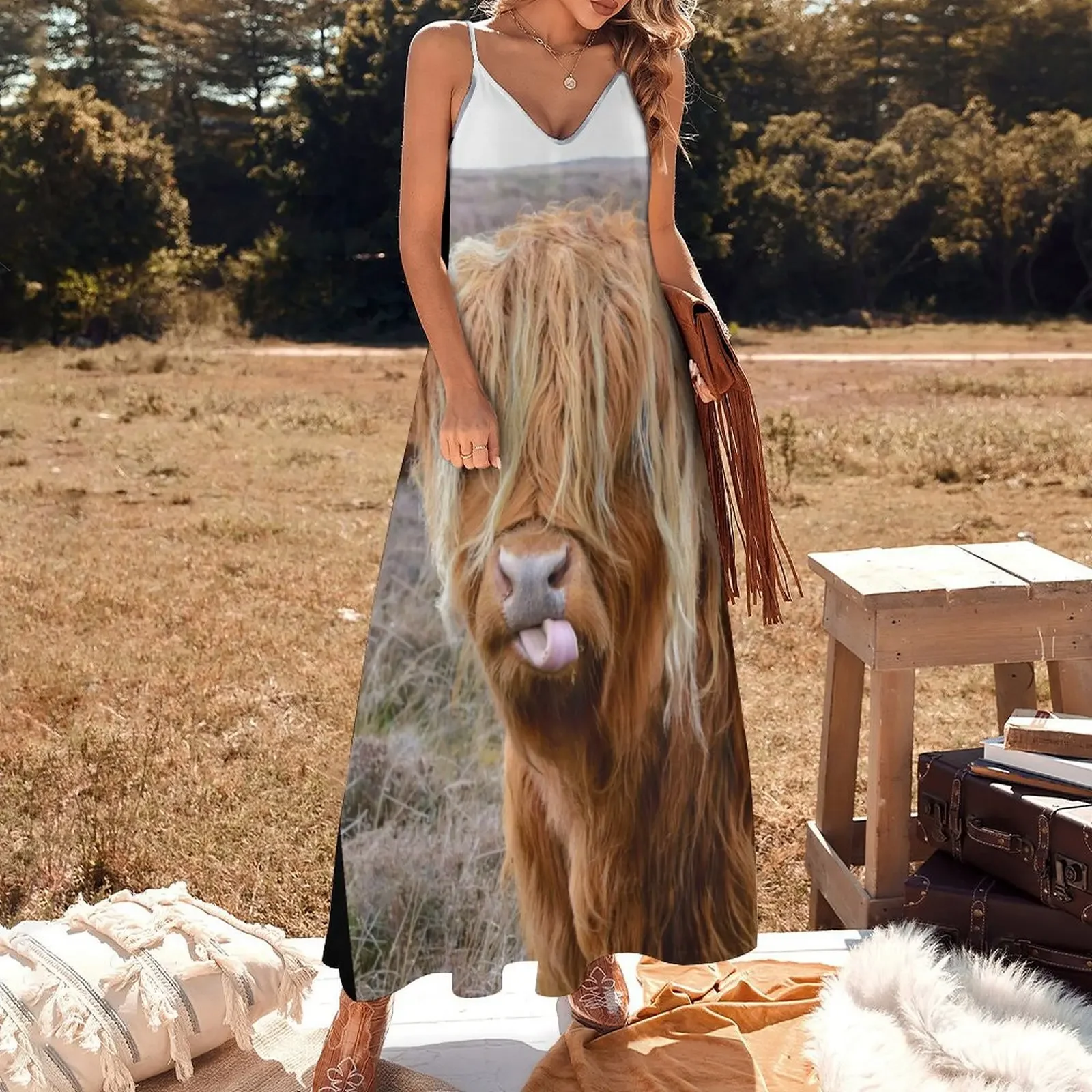 Funny Shaggy Highland Cow Sleeveless Dress Woman fashion summer outfits for women 2025