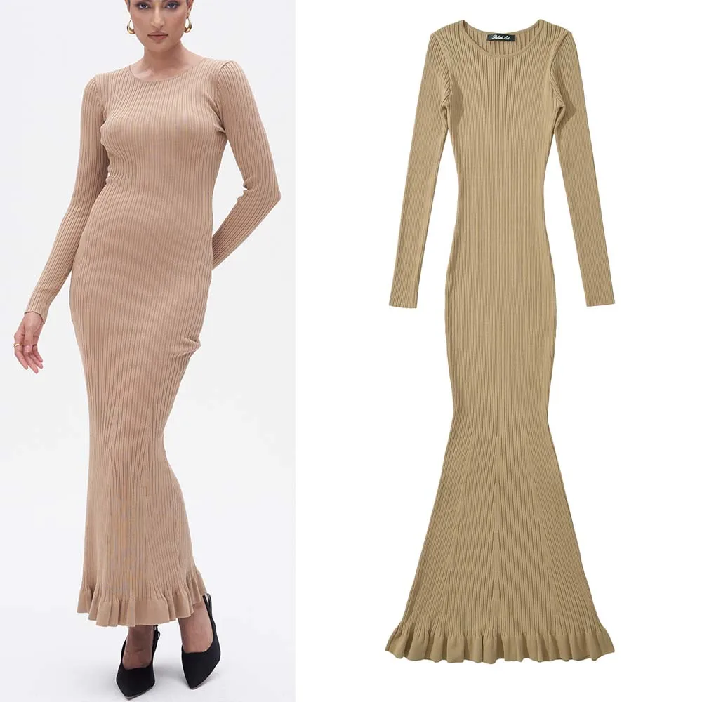 

Модный круглый длинный женский сарафан Ne Fi Tail, универсальный H2695, сексуальное плиссированное трикотажное платье, повседневная одежда для женщин