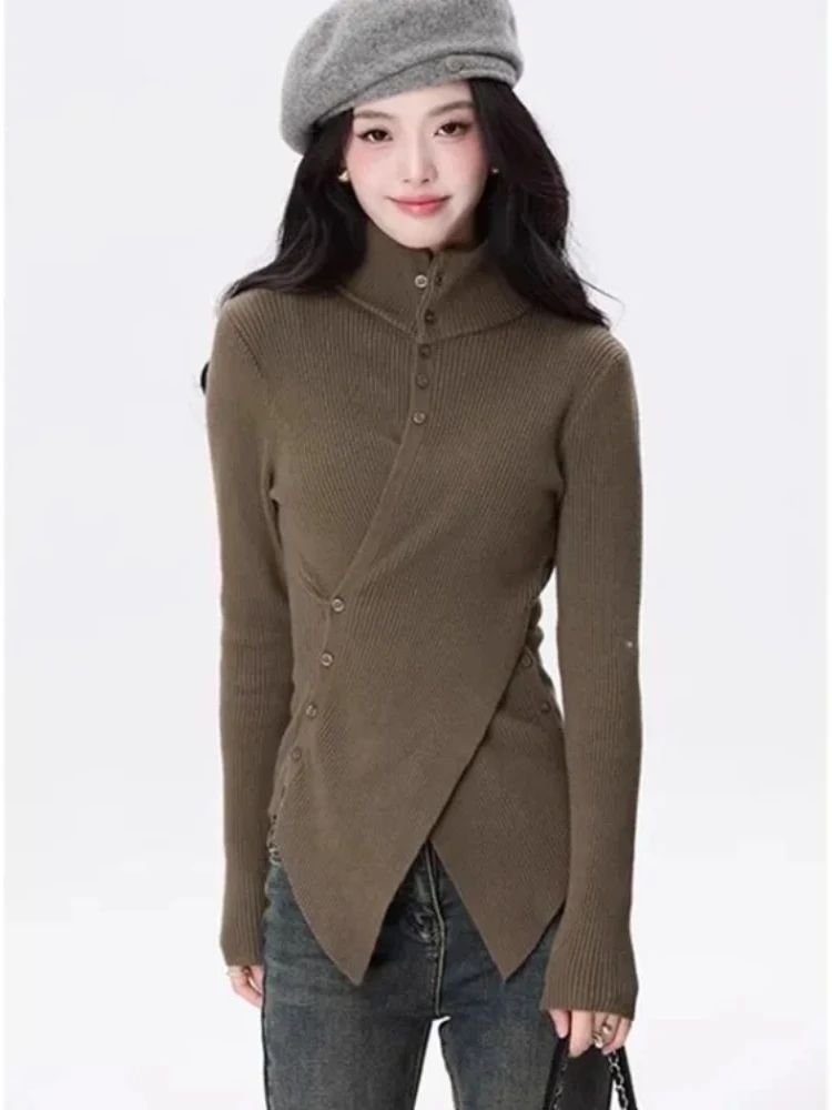 Turtleneck Long Sleeve Knitted Top For Women Autumn Winter New All-match Lazy Sweaters Mujer 2025 Slim Fit Bottoming Pullovers