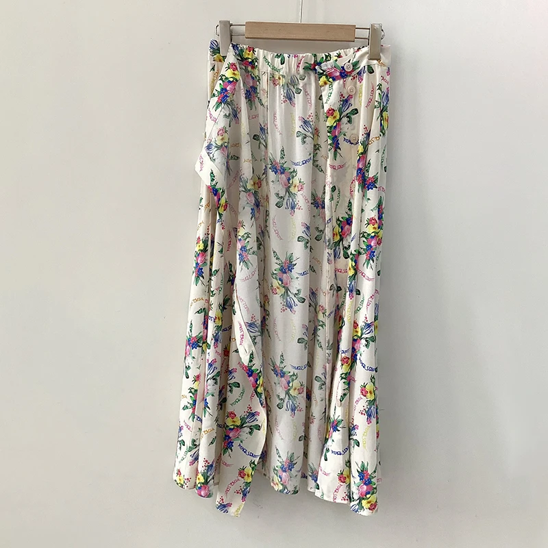 Zadig Frühling Kleider Frauen Elegante Blumen Druck Halbe Röcke Weibliche Taste Sommer Halbe Kleider Elastische Taille Casual Dame Jupes