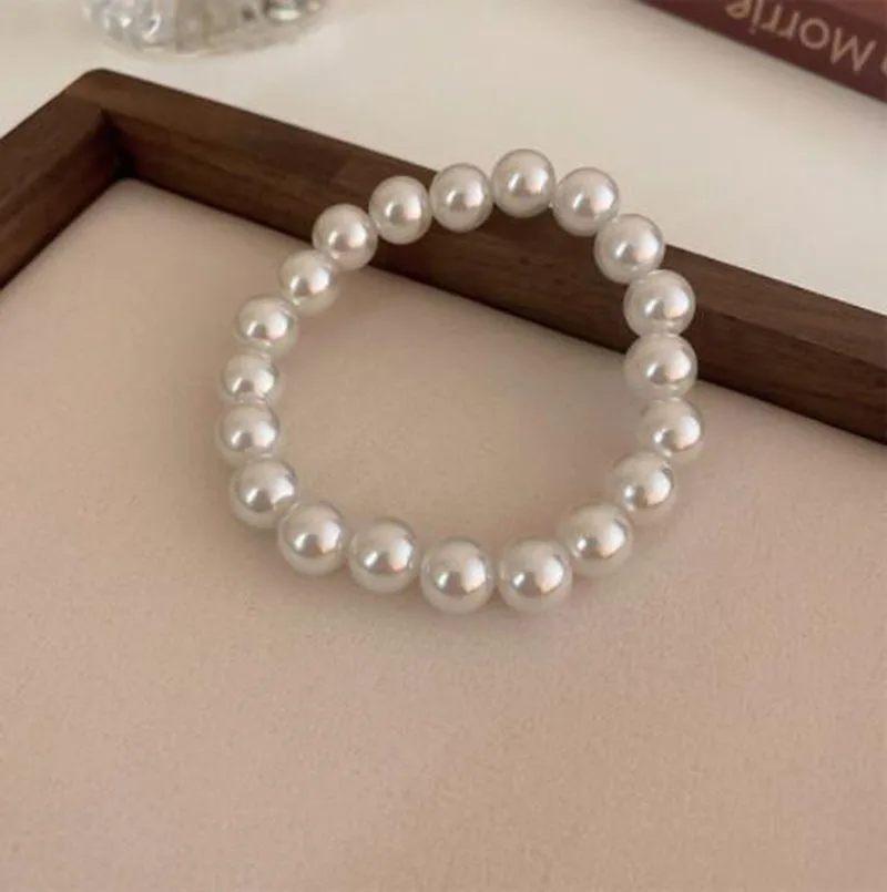 4MM-8MM French Retro Simple  White Pearl  Elastic  Bracelet Women\'s Hand Bracelets Birthday Party Gift Fashion Jewelry