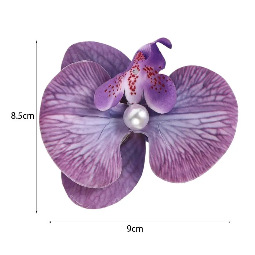 مشبك شعر بسيط من القماش للفتيات ، دبوس شعر زهرة الأوركيد باللؤلؤ ، مشبك منقار البطة الفراشة ، لؤلؤ شاطئ البحر ، على الطراز الكوري