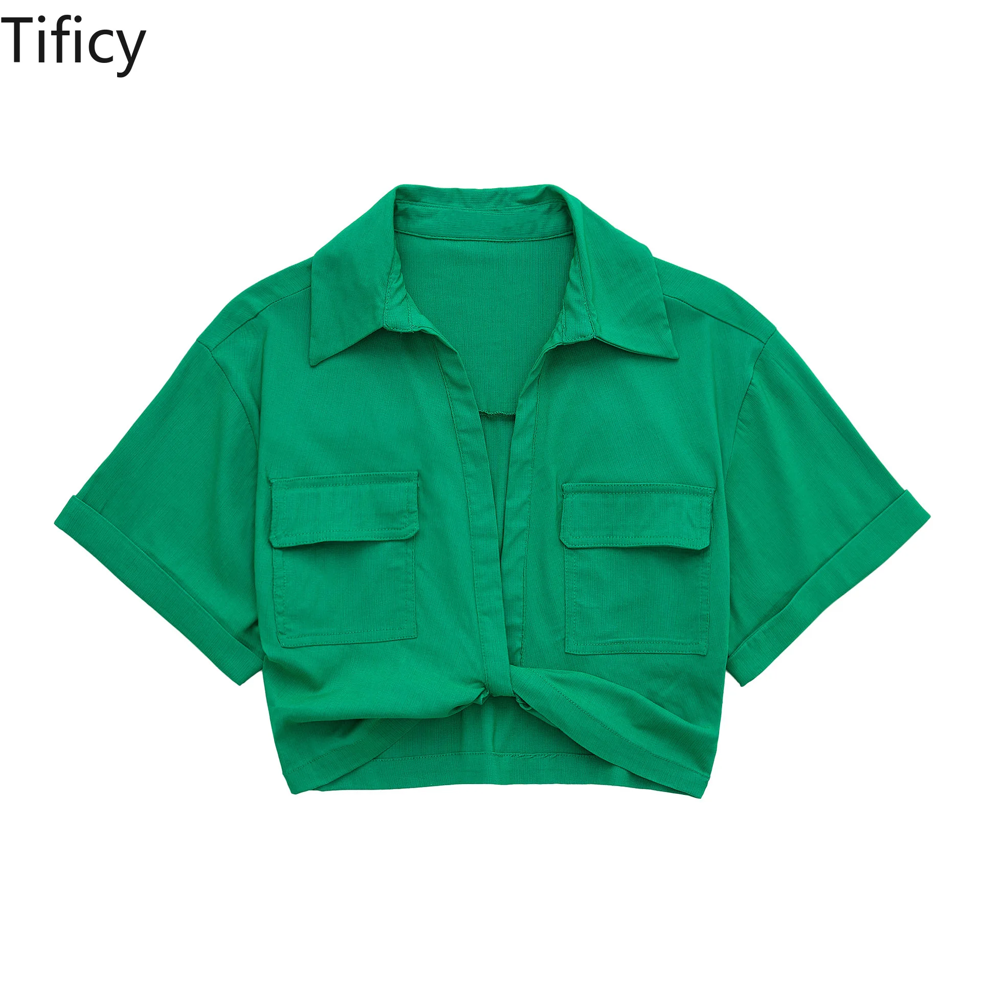 TIFICY Summer Women's New Elastic Linen Blended Multi-color Short Streetwear Casual Fashion Shirt Crop Tops Blusas Mujer