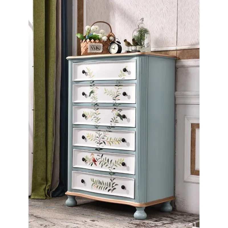 Painted American retro six-chest cabinet solid wood drawer cabinet living room locker bedroom storage locker idyllic style