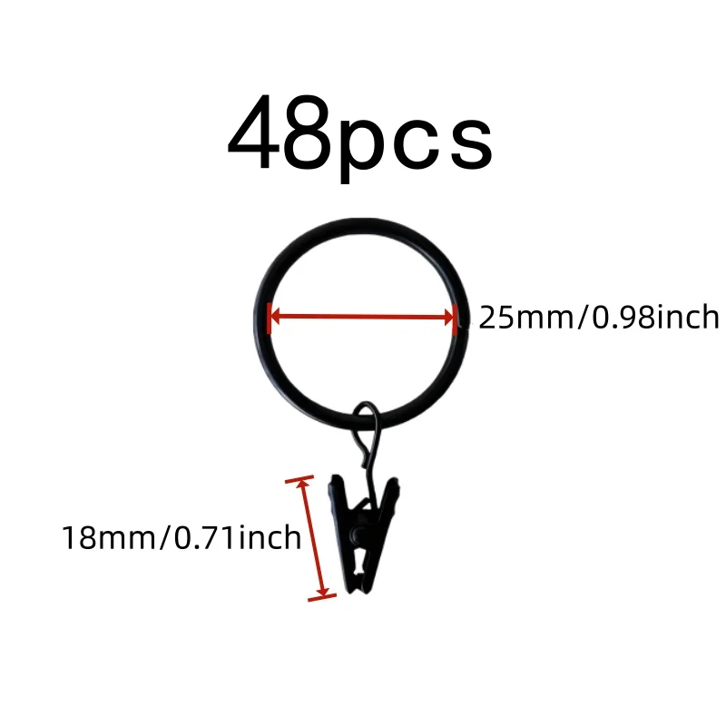 48 pcs 25mm Drapery Ring Clips, Strong Clip Grip for Living Room Drapery, Sturdy Metal Ring great for Bathroom Shower Panels