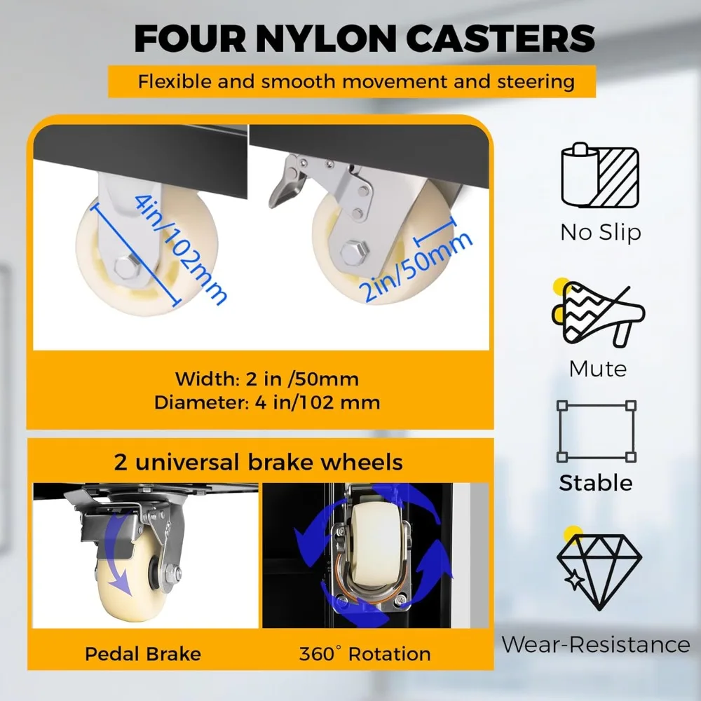 منصة شاحنة سعة 3000 رطل عربة مسطحة فولاذية، عربة دفع 47 × 24 دوللي، عربة منصة سوداء لتحريك الأمتعة #4