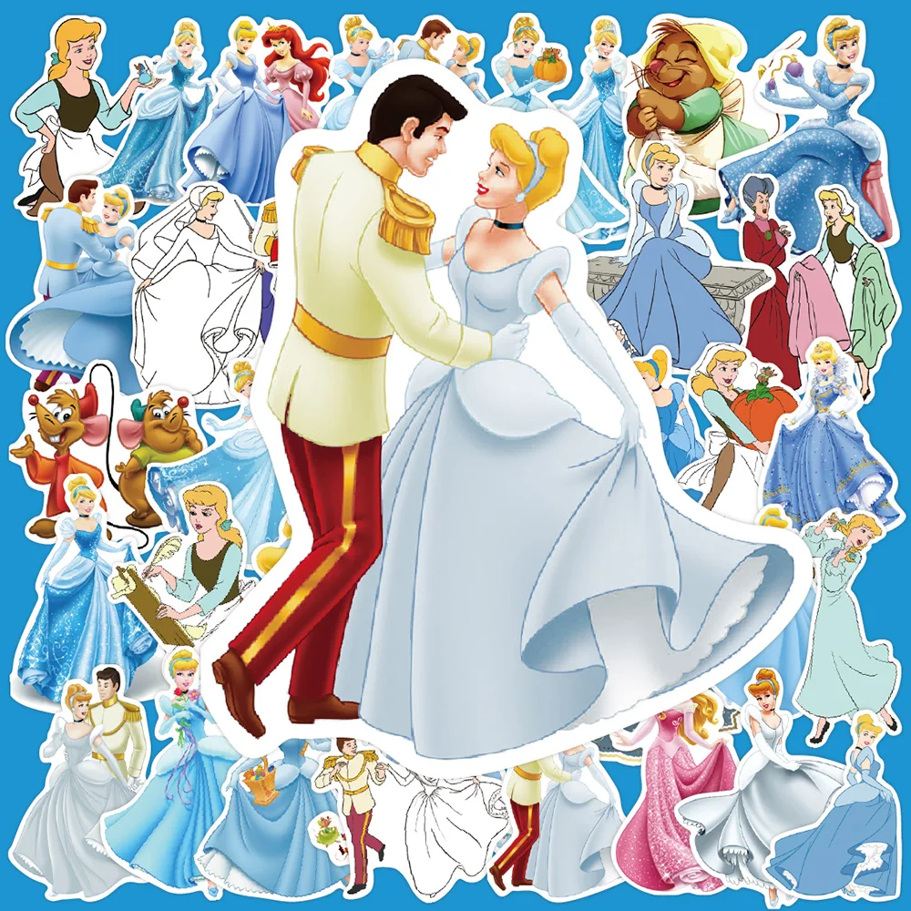 10/30/50PCS Disney Cinderella Anime Princess Cartoon Sticker DIY Laptop Luggage Skateboard Graffiti Decals Fun for Kid Toy