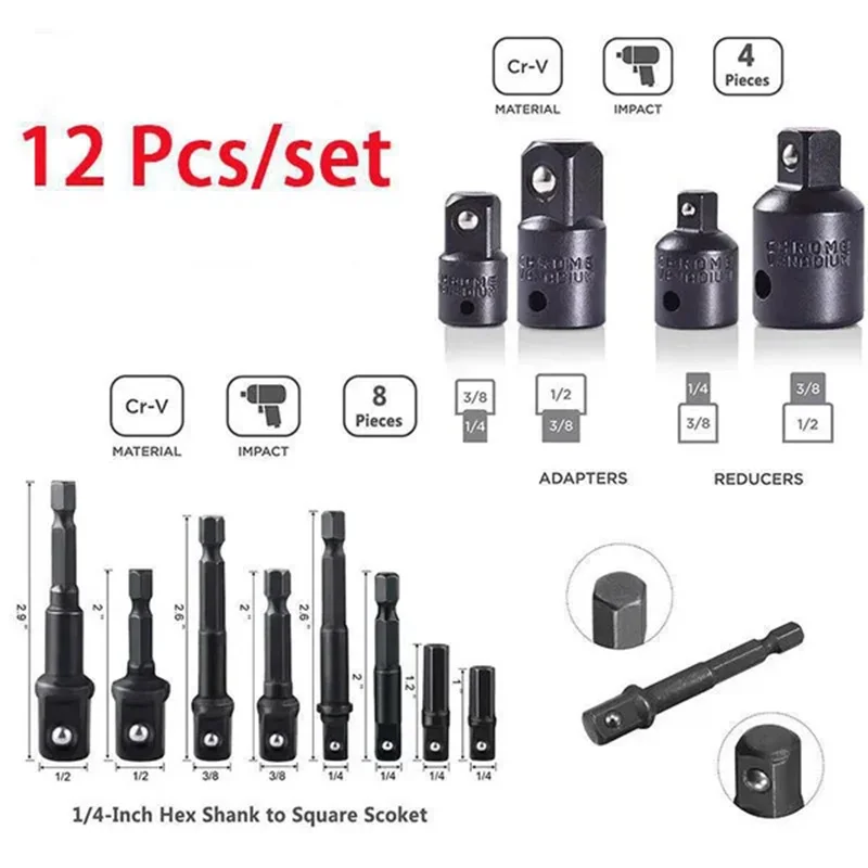 Impacto Soquete Adapter Grupo Hex Shank Extensão para Broca sem Fio Quick Change Nut Conversões de Driver 25 Mm73 mm 12 Pcs