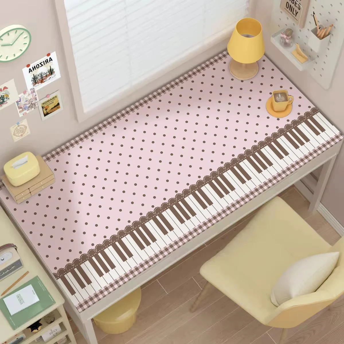 PU Leather Desk Mat Protector Large Lace Piano Polka Dots Y2K Mouse Pad Office Game Laptop Waterproof Non-Slip Desk Blotter Pad