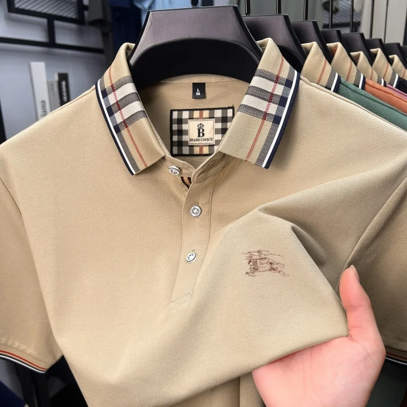 قميص بولو رجالي بأكمام قصيرة من العلامة التجارية الفاخرة الخفيفة صيفي جديد رائع مطرز على الطراز الكوري تي شيرت بول عالي الجودة غير رسمي #3
