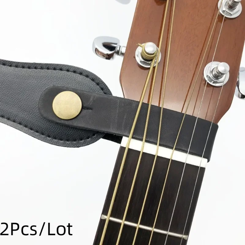 Correa de cuero para guitarra, 2 piezas, botón de bloqueo seguro para acústica, eléctrica, clásica, bajo