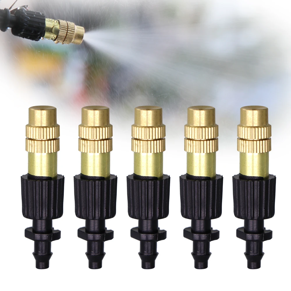 

20/50/100PCS Adjustable Brass Spray Nozzles with 1/4" Barb for Garden Tube Greenhouse Patio Lawn 4/7mm Hose Atomizing Sprinkler