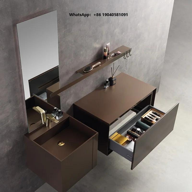 Modern Wall-Mounted Stainless Steel Bathroom Vanities Cabinets Dry Wet Separation Design Water Resistant Washbasin Copper