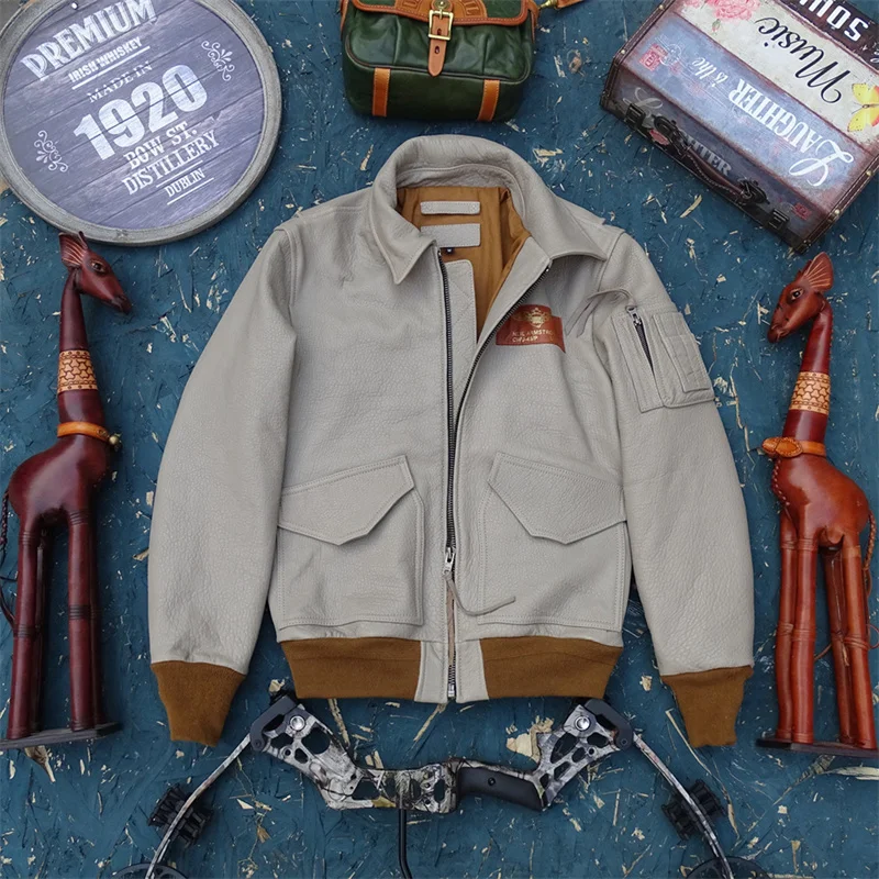 

CWU45P Air Force Flight Jaet Coarse Texture Genuine Lambskin Leather Men's Open Collar Loose Comfortable Wear Resistant