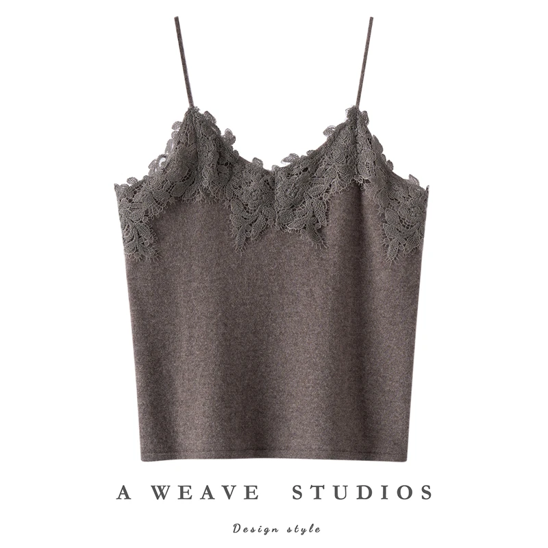 100% Cashmere Sweater Women Camisole Vest V-neck Lace Sleeveless Pullover Cashmere Knitwear Spring Autumn Winter Grace Waistcoat