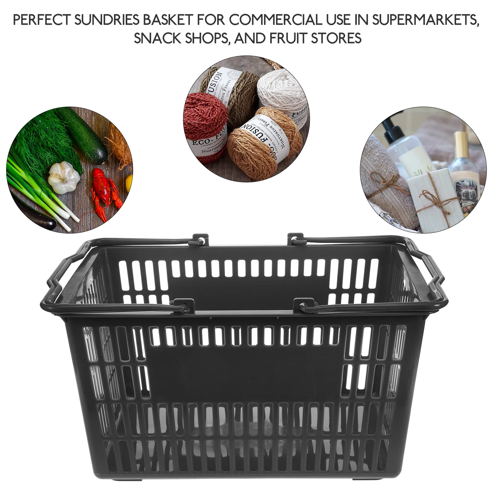 

Shopping Basket with Handles Plastic Small Container Kitchen Storage Baskets for Hamper
