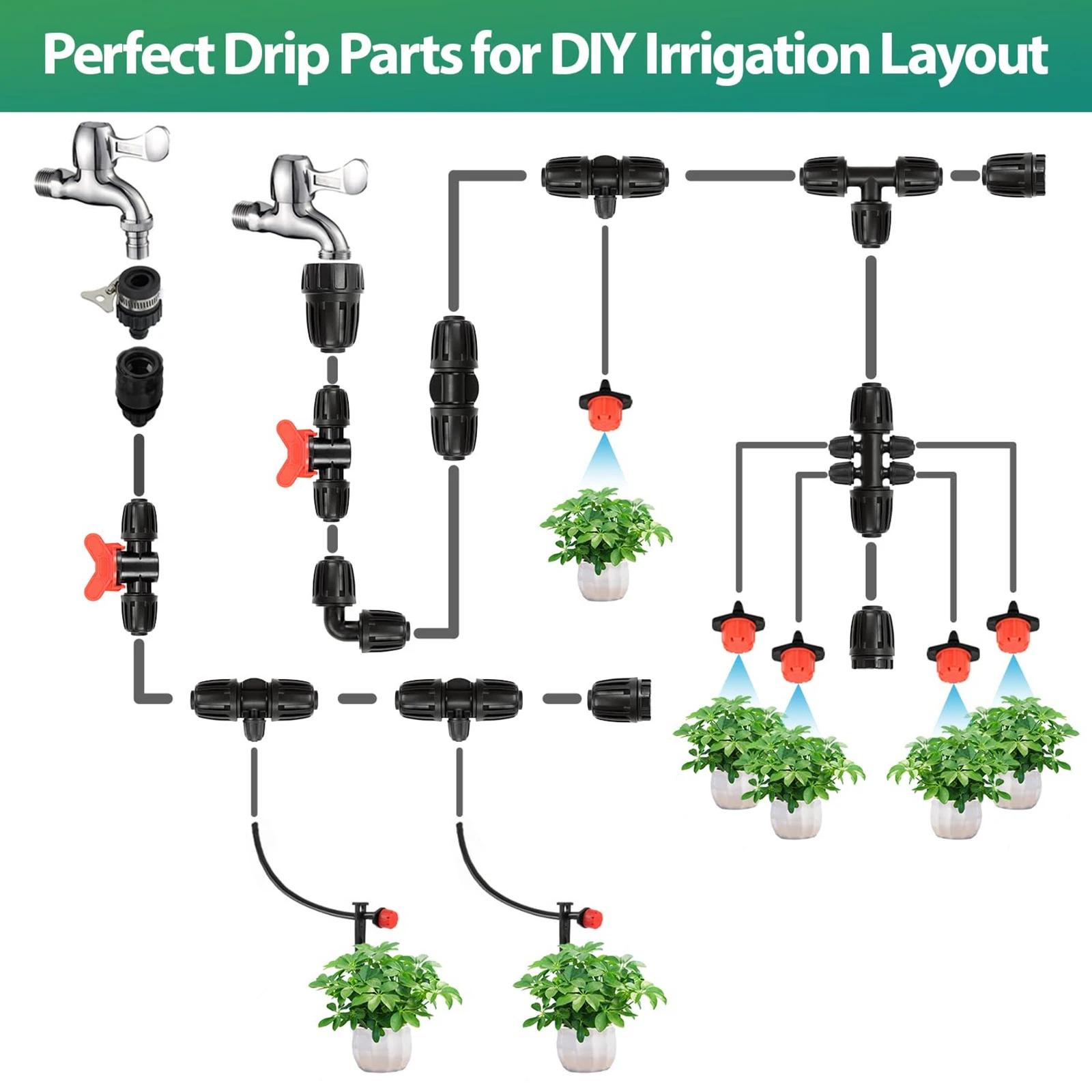 10Pc Drip irrigation accessories 16mm lock through valve Garden micro spray accessories Garden water pipe joint Hose Connector
