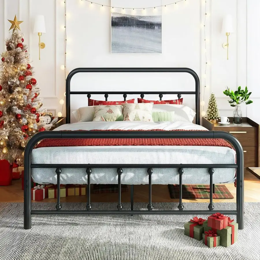 

Full Size Metal Platform Bed Frame with Headboard amp Footboard, Steel Slat Mattress Foundation, Under Bed Storage, NoiseFree, N