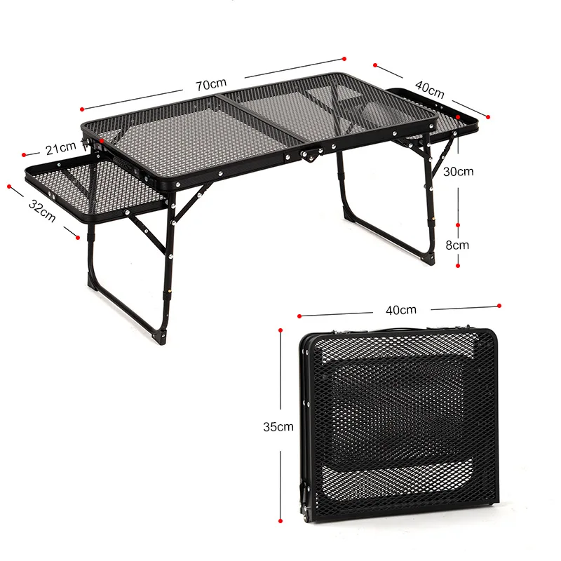 Black Folding Table for Outdoor Camping, Portable Ultra-Light, Aluminum Alloy Binaural Iron Grid Frame, Height Adjustable Coffee