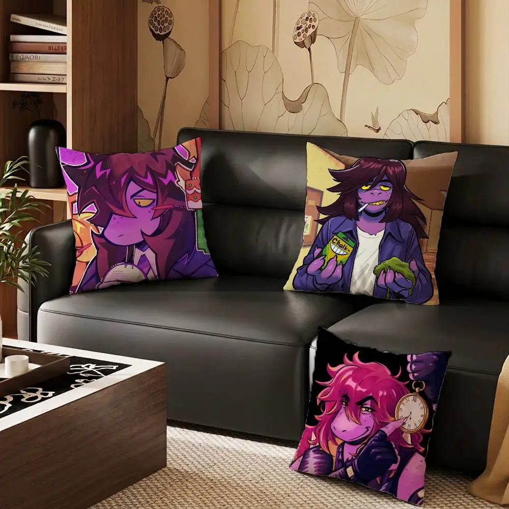 S-Susie D-Deltarune Pillow Case Anti-dustmite Pillowcase Invisible zipper silky short plush Sofa cushion cover