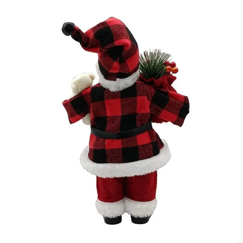 

12'' Plaid Santa Figurines Christmas Figure Decorations Hanging Xmas Tree Ornaments Santa for Doll Toy C5AD