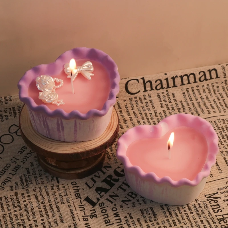 Love Wave Edge Lace Candle Cup Silicone Mold DIY Handmade Aromatherapy Gypsum Cement Storage Box Jar Saucer Mirror Silicone Mold