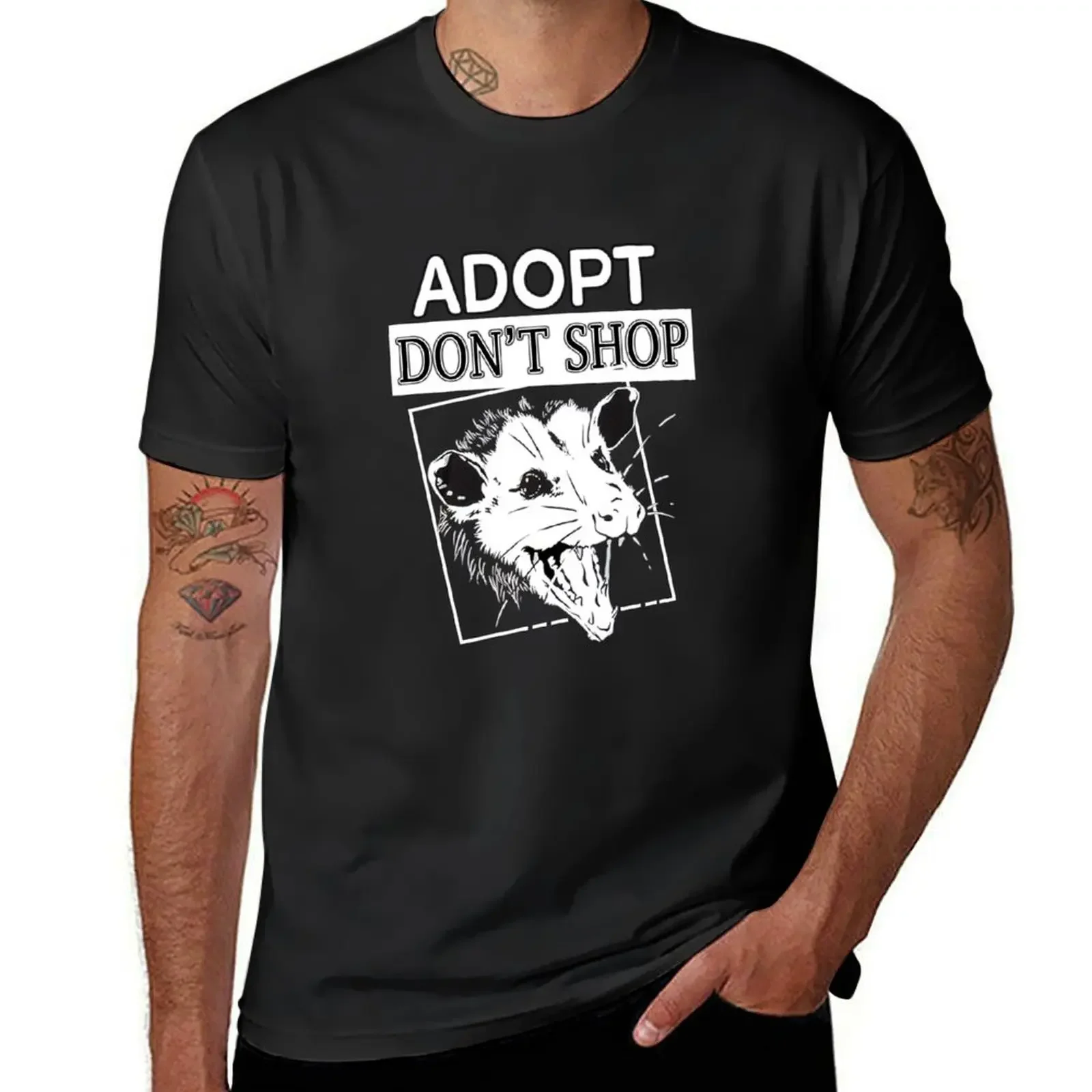 Adopt, Don't Shop Screaming Opposum T-Shirt kawaii clothes plain shirts men graphic